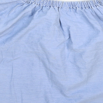 Brand and care label for Denim & Co. women’s blue denim basic t-shirt, size UK 14