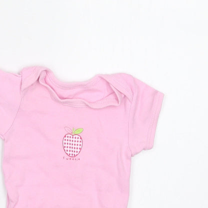 Close-up detail of Early Days girls’ pink babygrow one-piece, size 0-3, months