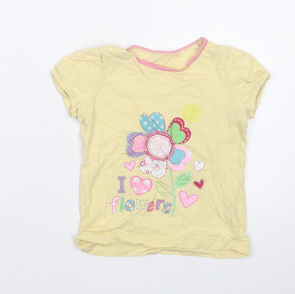 Front view of George girls’ yellow basic t-shirt, size 2-3, years