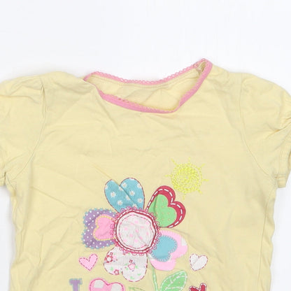 Close-up detail of George girls’ yellow basic t-shirt, size 2-3, years