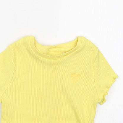 Close-up detail of George girls’ yellow basic t-shirt, size 18-24, months