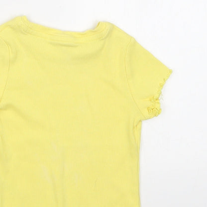 Brand and care label for George girls’ yellow basic t-shirt, size 18-24, months