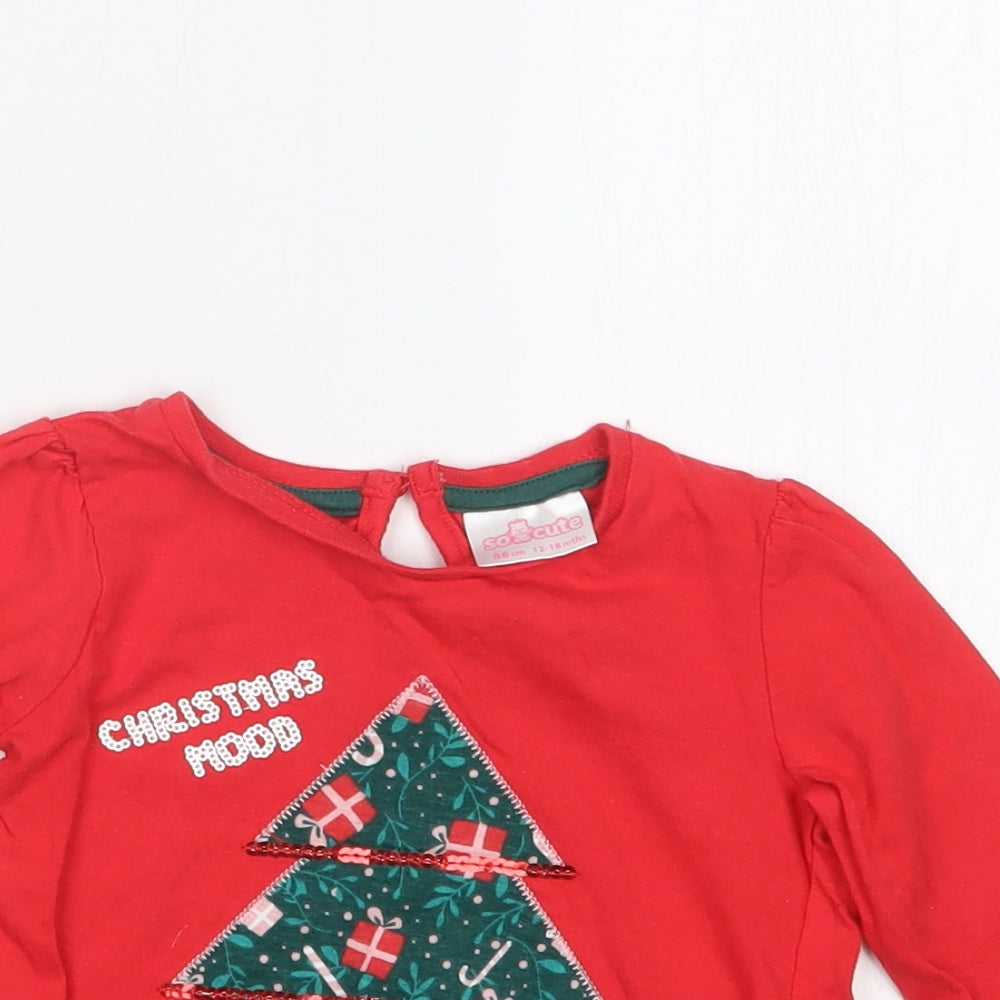 So Cute Girls Red   Basic T-Shirt Size 12-18 Months  - Christmas