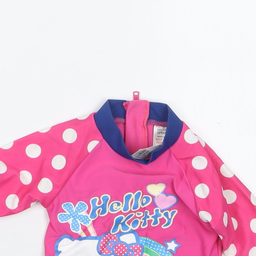 Marks and Spencer Girls Pink Geometric  Basic T-Shirt Size 6-9 Months  - Swimming