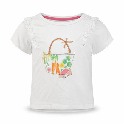Front view of F&F girls’ white basic t-shirt, size 18-24, months