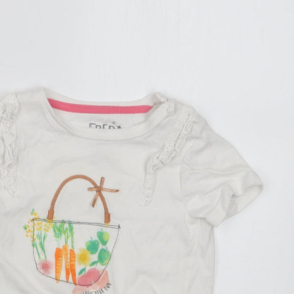 Close-up detail of F&F girls’ white basic t-shirt, size 18-24, months