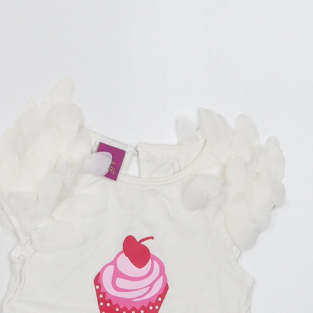 Close-up detail of Emma Bunton girls’ white basic t-shirt, size 18-24, months