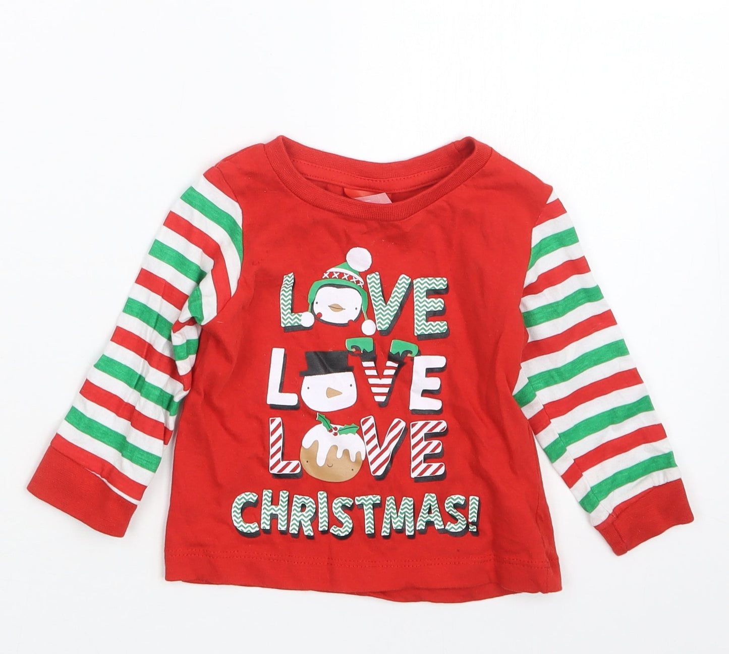 B&M Boys Red Geometric  Babydoll Pyjama Top Size 6-9 Months  - Christmas