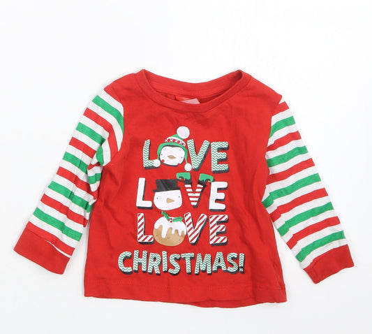 B&M Boys Red Geometric  Babydoll Pyjama Top Size 6-9 Months  - Christmas