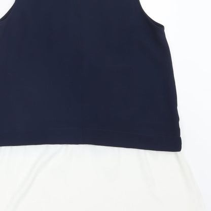 Brand and care label for Atmosphere women’s blue basic blouse, size UK 12