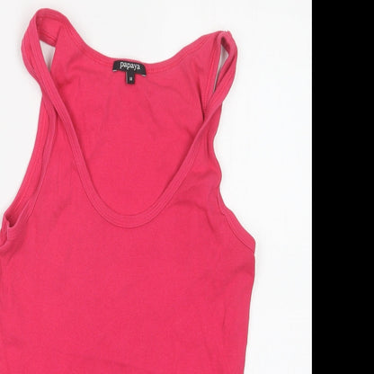 Close-up detail of Papaya women’s pink basic tank, size UK 14