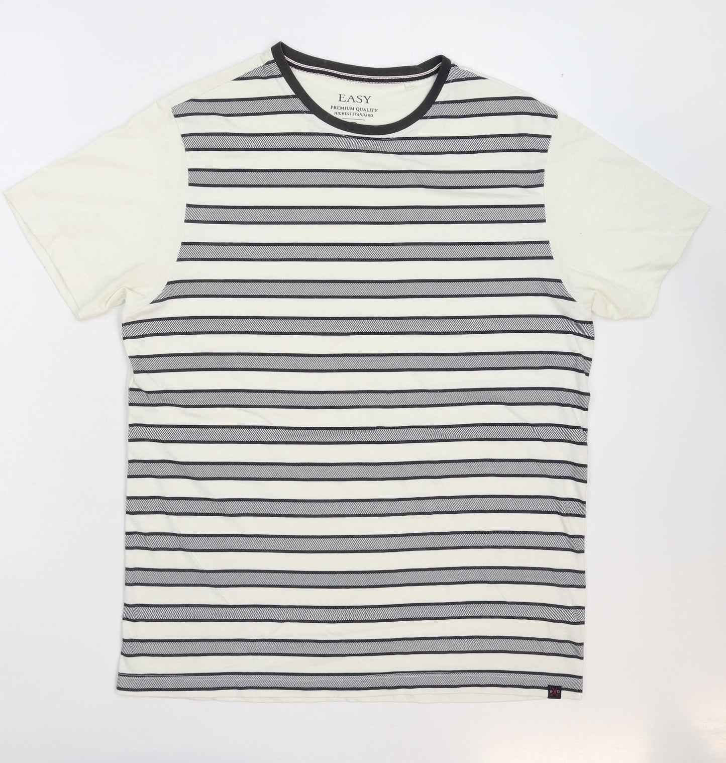 Easy Mens White Striped   T-Shirt Size M
