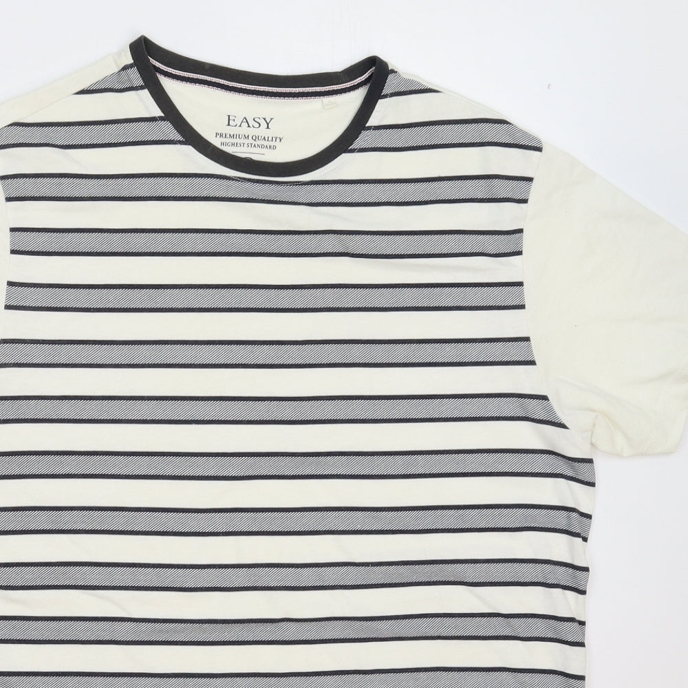 Easy Mens White Striped   T-Shirt Size M