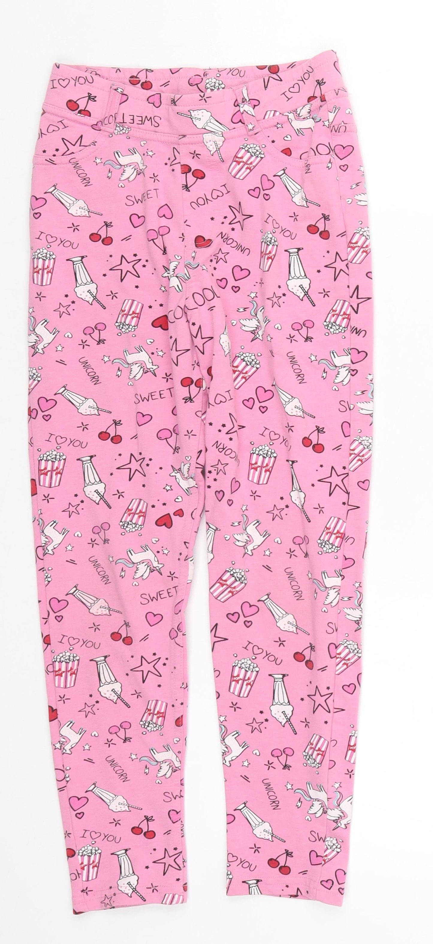 Matalan Girls Pink   Windbreaker Trousers Size 9 Months - Unicorns Milkshakes Popcorn Pyjama Pants