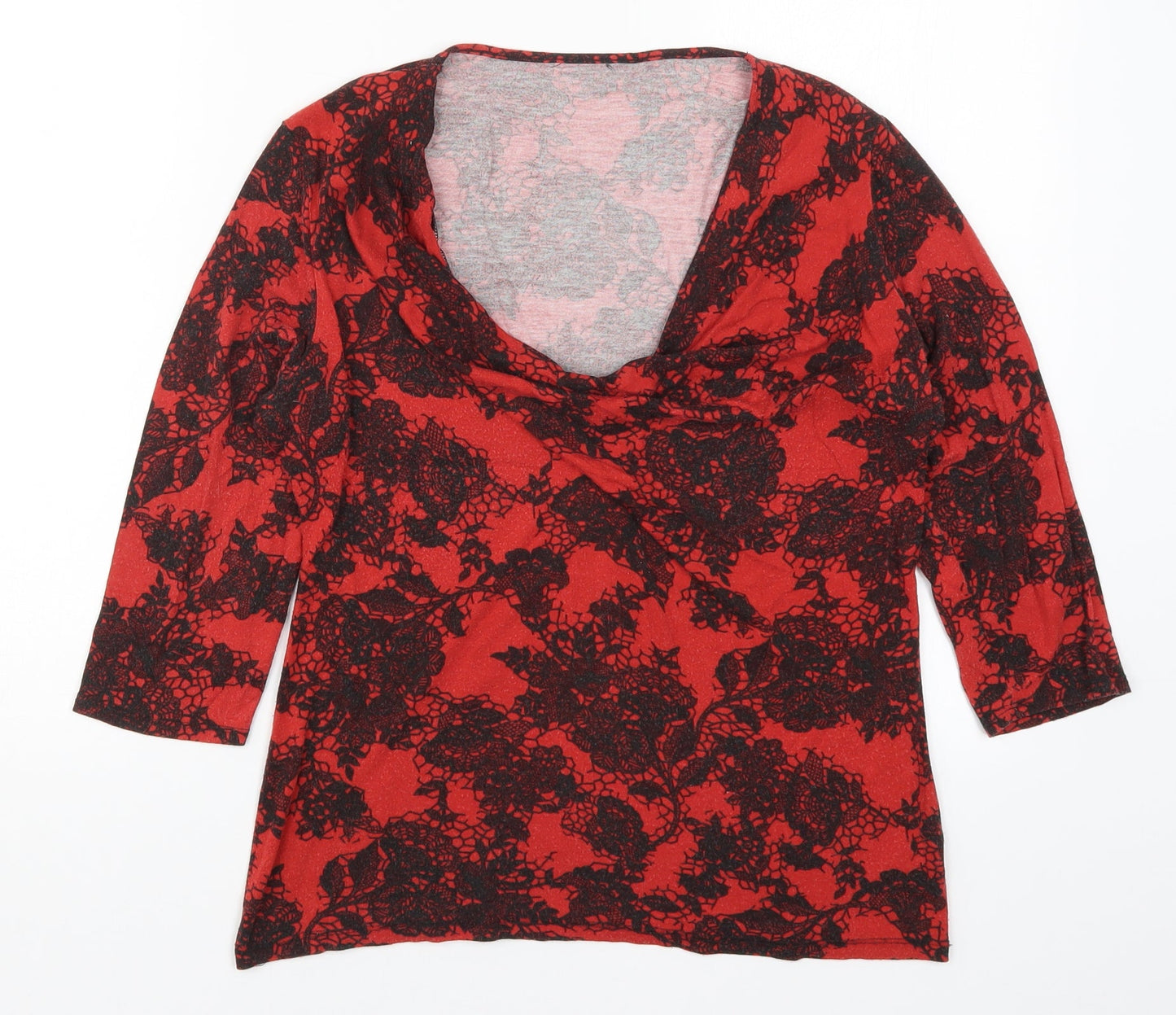 Preworn Womens Red Floral  Basic T-Shirt Size 14