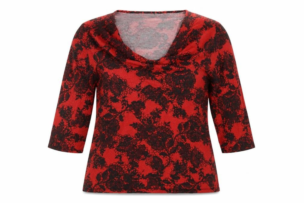 Preworn Womens Red Floral  Basic T-Shirt Size 14