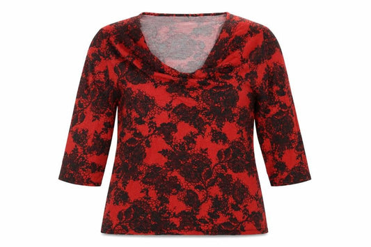 Preworn Womens Red Floral  Basic T-Shirt Size 14