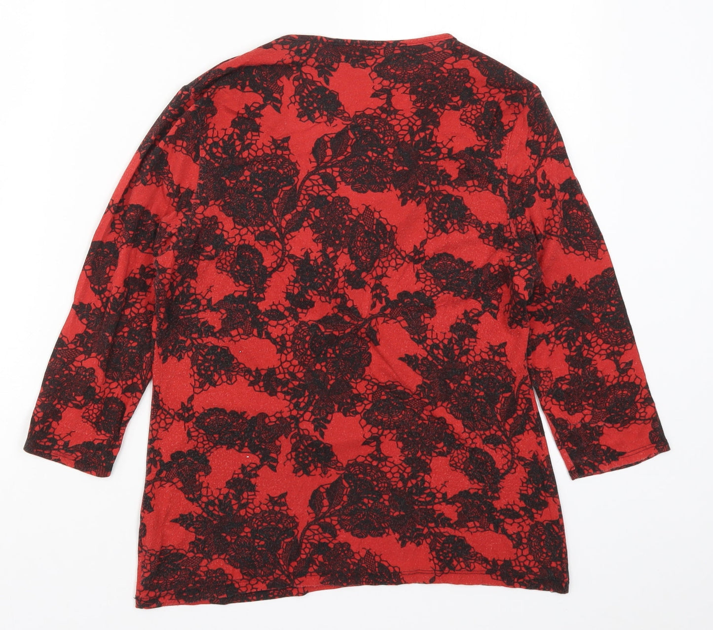 Preworn Womens Red Floral  Basic T-Shirt Size 14