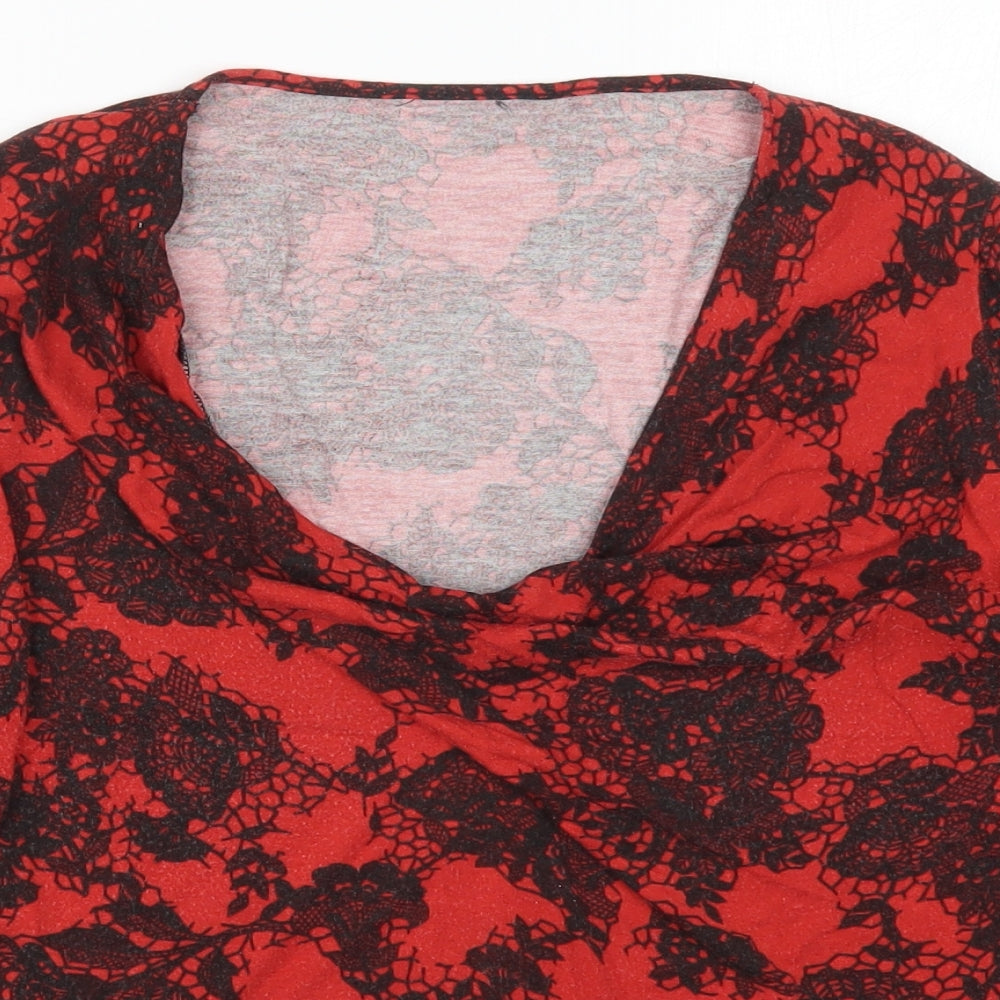 Preworn Womens Red Floral  Basic T-Shirt Size 14