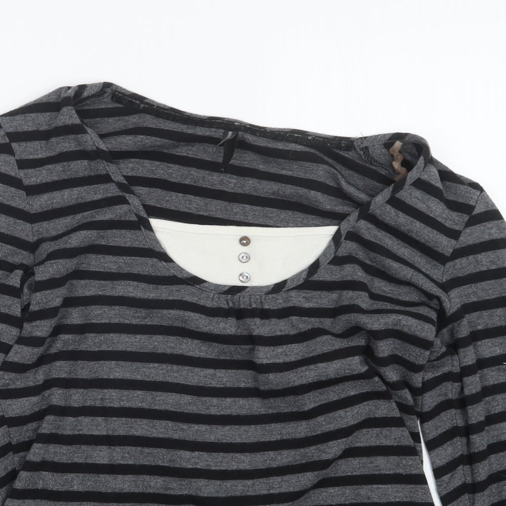 Marks and Spencer Womens Grey Striped  Basic T-Shirt Size 12