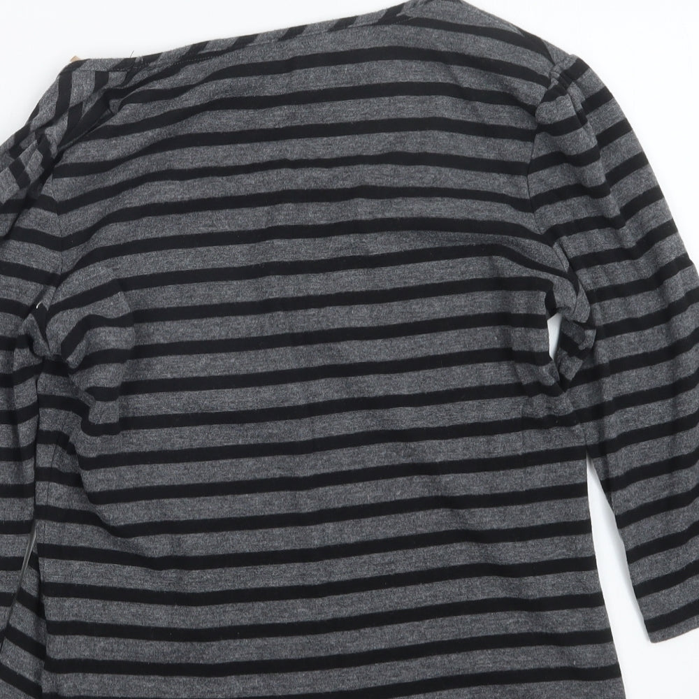 Marks and Spencer Womens Grey Striped  Basic T-Shirt Size 12