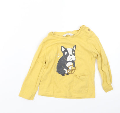 Additional front view of Mango girls’ yellow basic t-shirt, size 9-12, months
