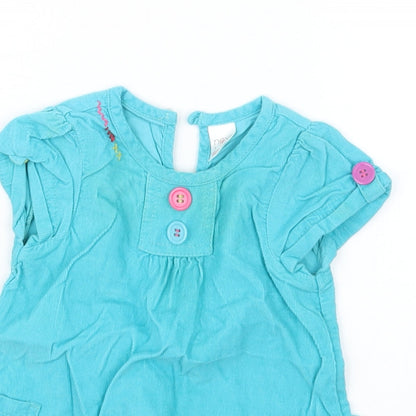 Close-up detail of Next girls’ blue basic t-shirt, size 3-6, months