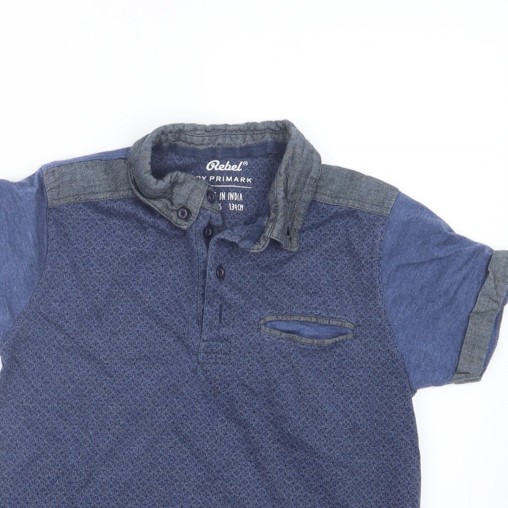Rebel Boys Blue Geometric  Basic Polo Size 8-9 Years