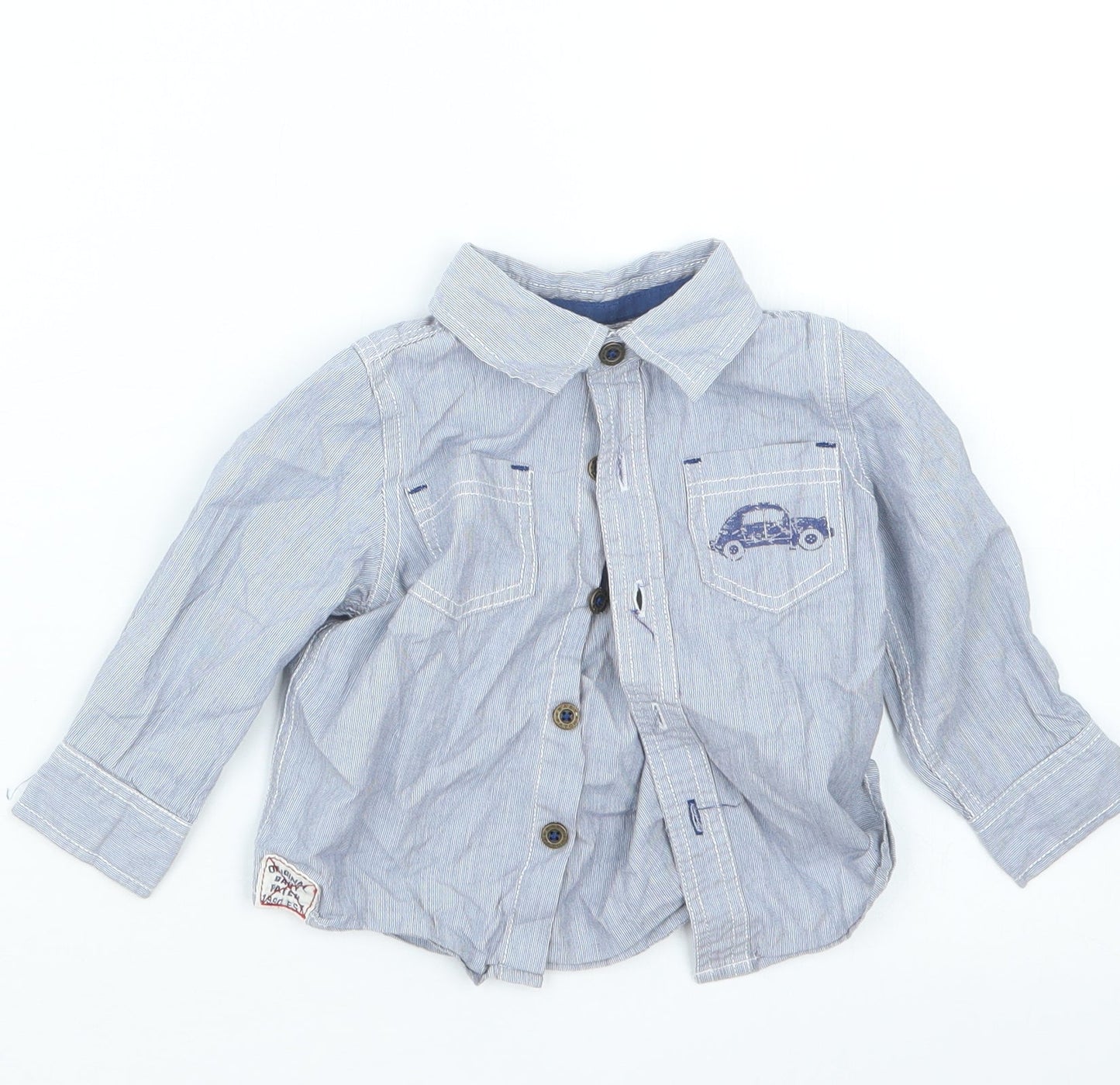 Pumpkin Patch Boys Blue Striped  Basic Button-Up Size 6-9 Months