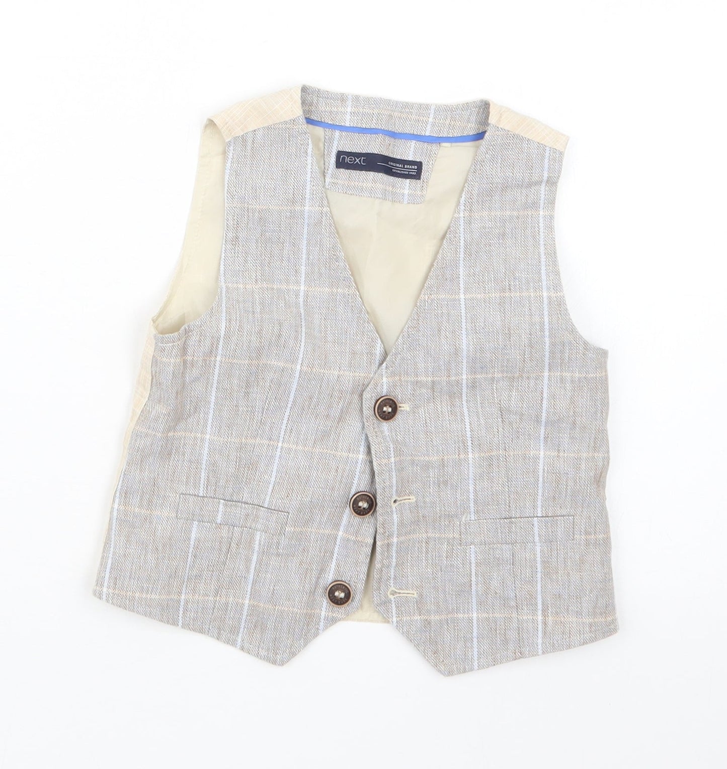 NEXT Boys Beige Check  Jacket Waistcoat Size 12-18 Months