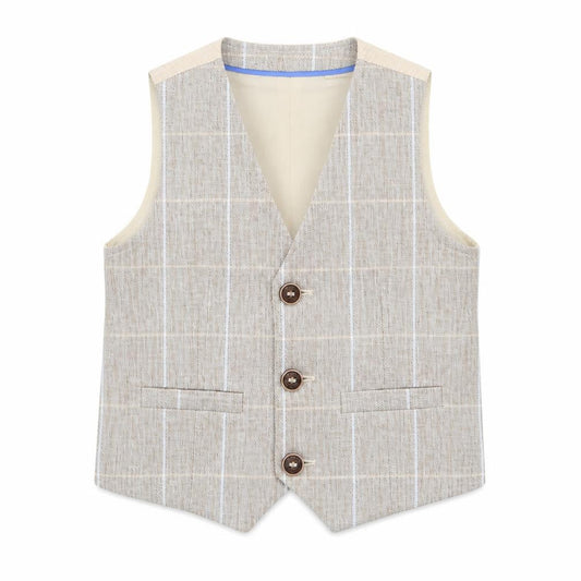 Front view of Next boys’ beige check jacket waistcoat, size 12-18, months