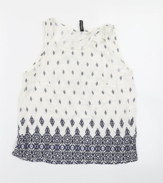 Divided Womens White Argyle/Diamond  Basic Blouse Size 8  - Open back