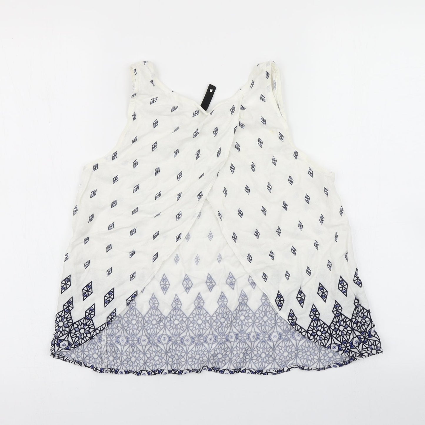 Divided Womens White Argyle/Diamond  Basic Blouse Size 8  - Open back