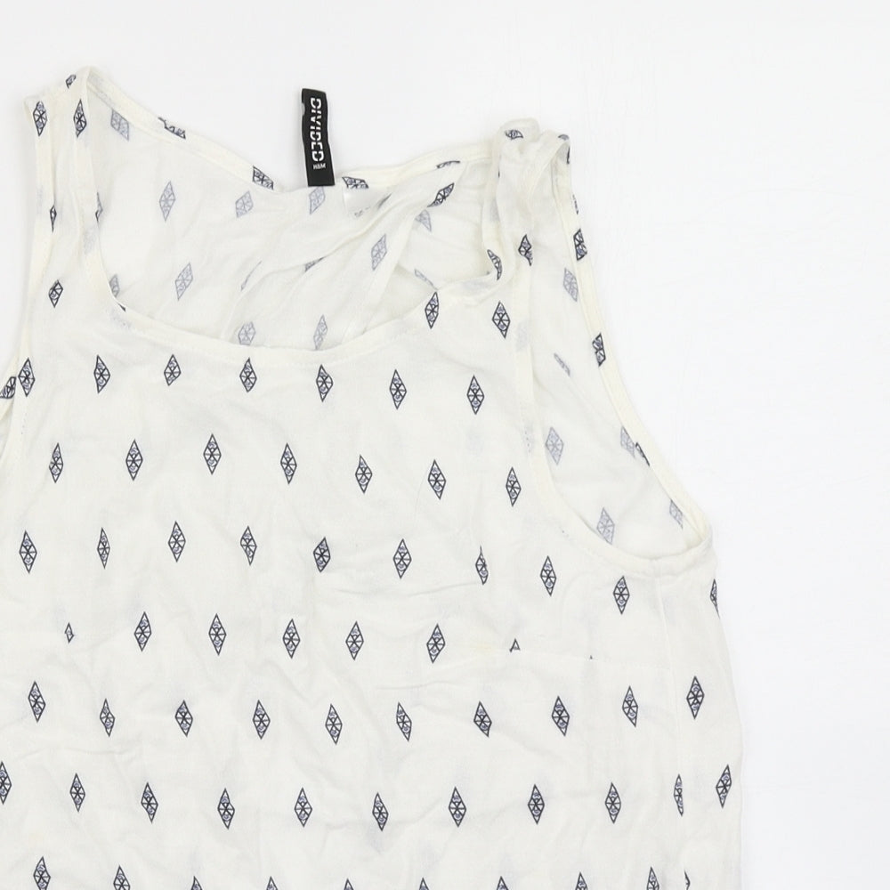 Divided Womens White Argyle/Diamond  Basic Blouse Size 8  - Open back