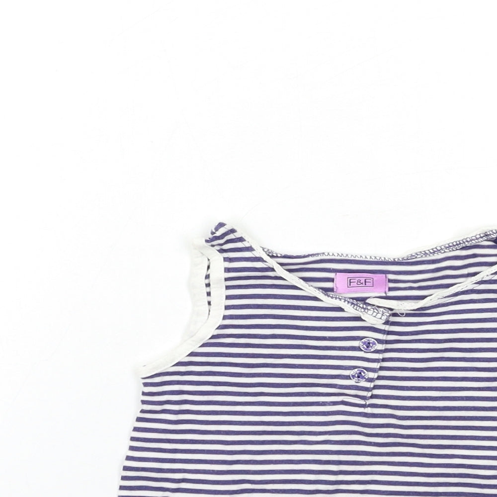 F&F Girls Blue Striped  Basic T-Shirt Size 2-3 Years