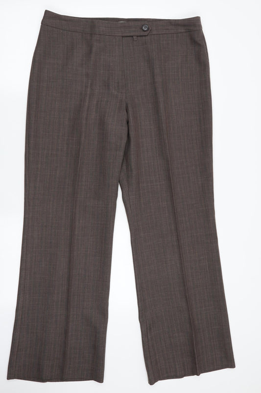 M&S Womens Brown Striped  Trousers  Size 10 L31 in