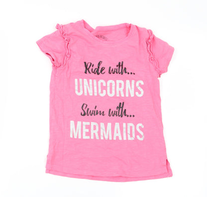 Additional front view of Matalan girls’ pink basic t-shirt, size 7, years