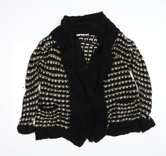 Isle Womens Black Striped  Cardigan Jumper Size L