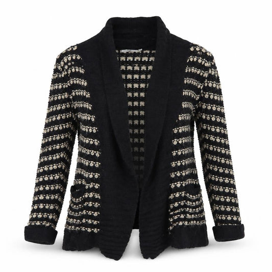 Isle Womens Black Striped  Cardigan Jumper Size L