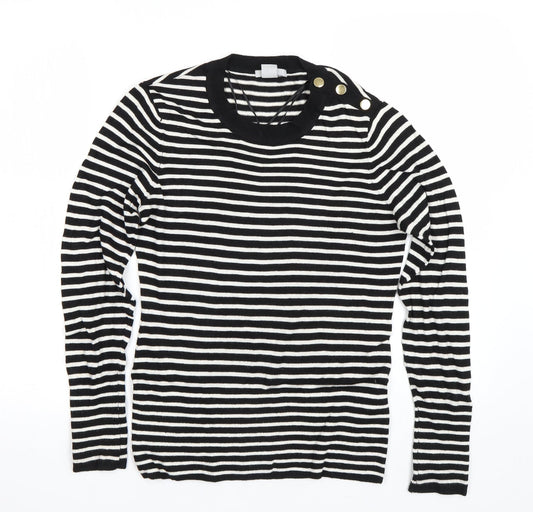 H&M Womens Black Striped  Pullover Jumper Size M