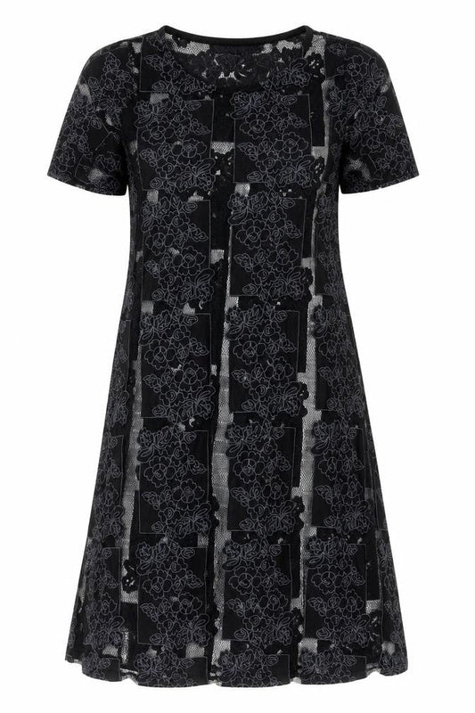 Lola Skye Womens Black Floral  T-Shirt Dress  Size 8  - Sheer panels