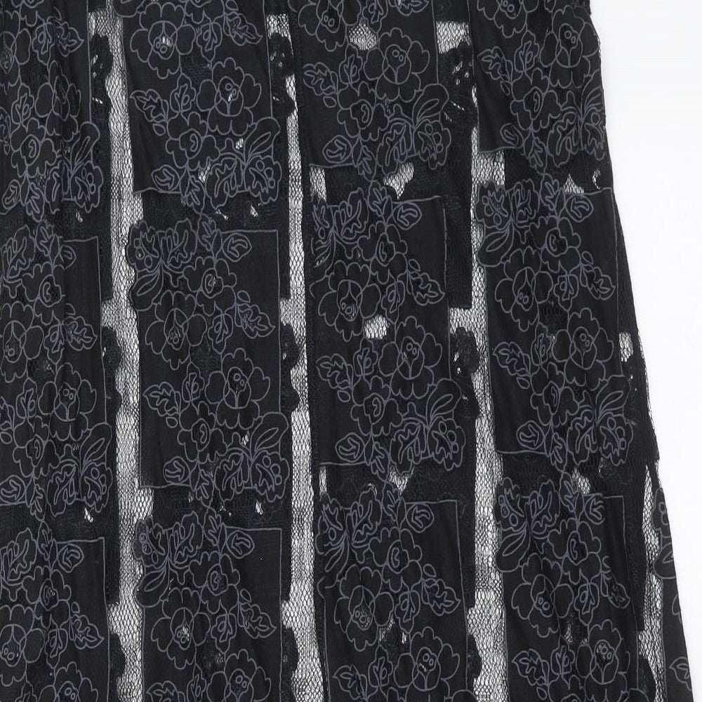 Lola Skye Womens Black Floral  T-Shirt Dress  Size 8  - Sheer panels