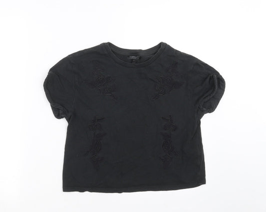 Topshop Womens Black Floral  Basic T-Shirt Size 8  - Floral embroidery