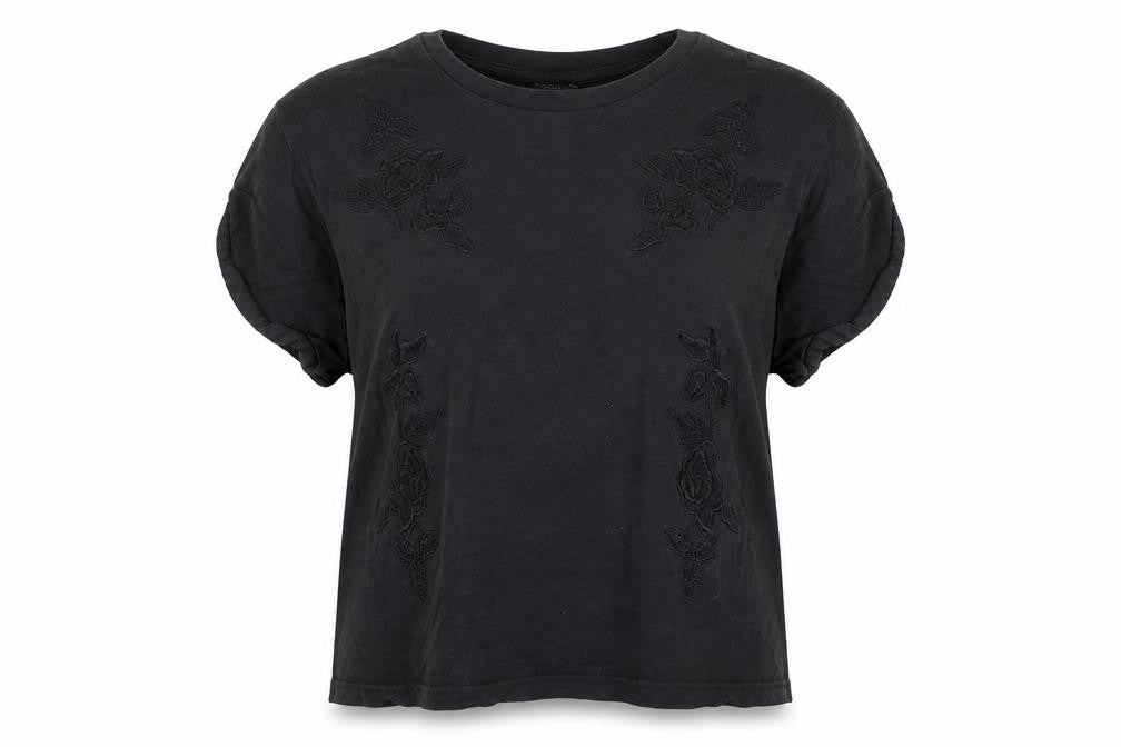 Topshop Womens Black Floral  Basic T-Shirt Size 8  - Floral embroidery