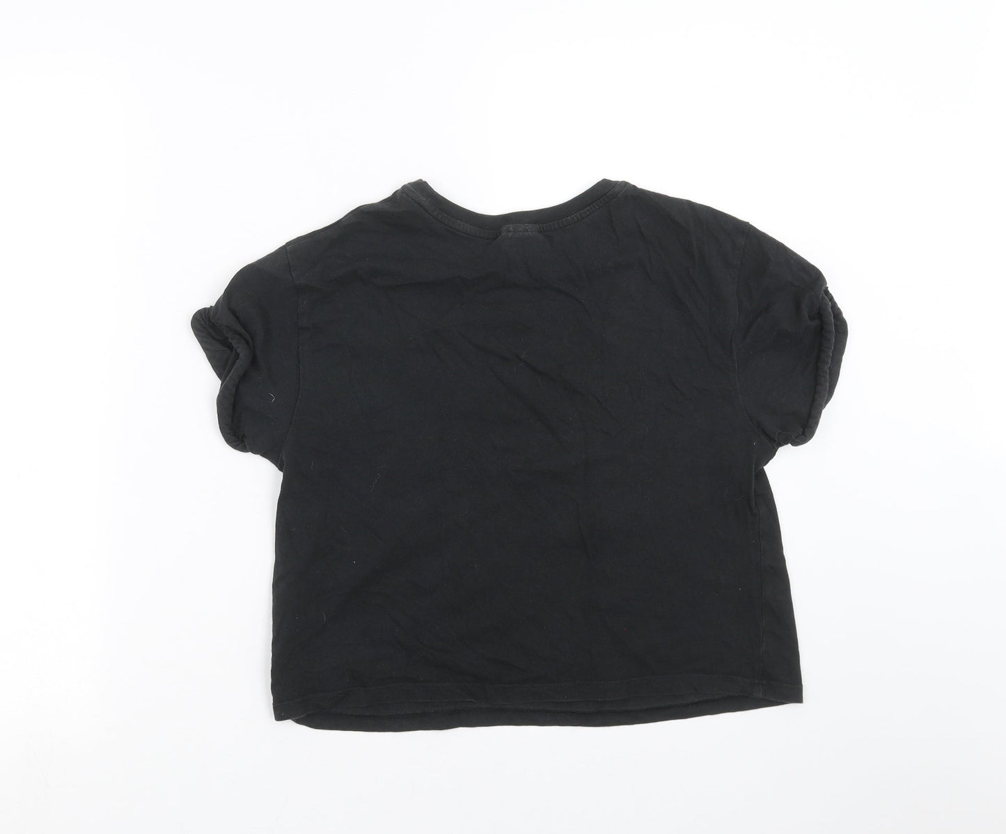 Topshop Womens Black Floral  Basic T-Shirt Size 8  - Floral embroidery