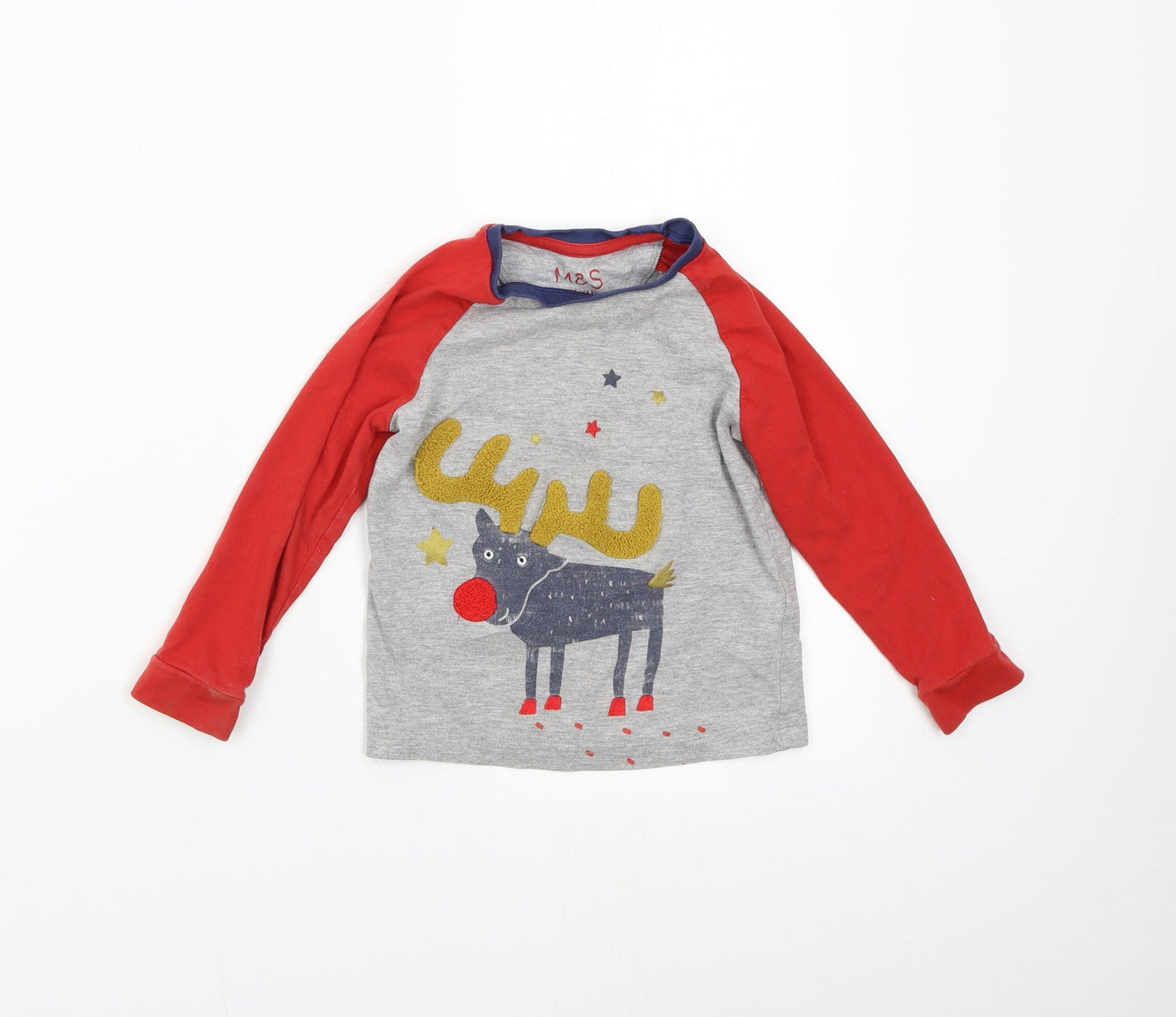 M&S Baby Multicoloured Solid   Pyjama Top Size 18-24 Months  - Reindeer