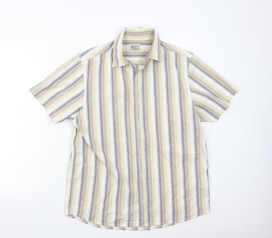 BHS Mens Beige Striped   Button-Up Size M
