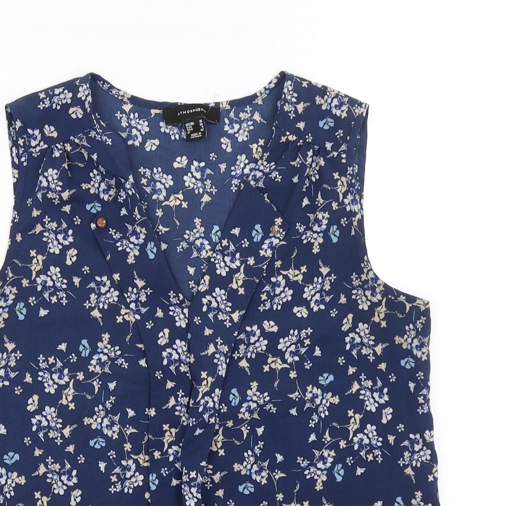 Atmosphere Womens Blue Floral  Basic Blouse Size 10