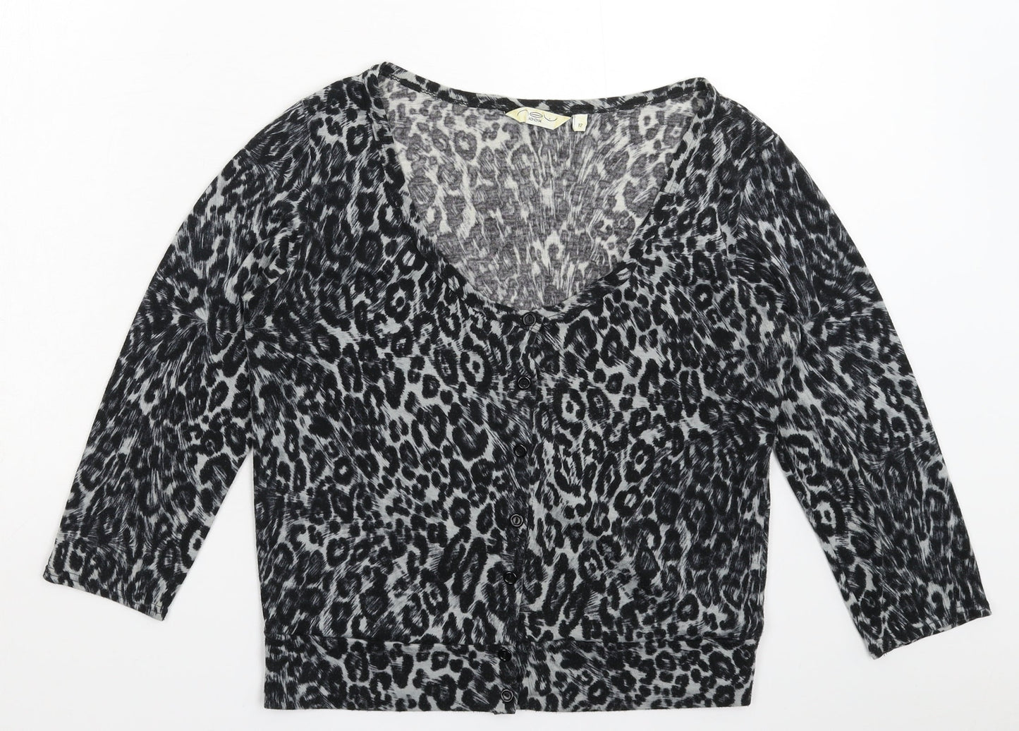 New Look Womens Grey Animal Print  Basic Button-Up Size 12