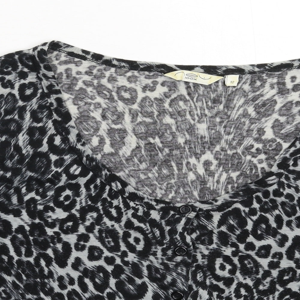 New Look Womens Grey Animal Print  Basic Button-Up Size 12